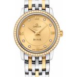 Omega De Ville Prestige Quartz Watch – 27.4 mm Steel And Yellow Gold Case – Diamond Bezel – Champagne Diamond Dial – 424.25.27.60.58.001