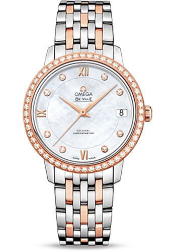 Omega De Ville Prestige Co-Axial Watch – 32.7 mm Steel And Red Gold Case – Diamond-Set Red Gold Bezel – Mother-Of-Pearl Diamond Dial – Two-Tone Steel And Red Gold Bracelet – 424.25.33.20.55.002