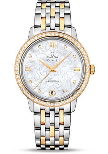 Omega De Ville Prestige Co-Axial Watch – 32.7 mm Steel Case – Diamond-Set Yellow Gold Bezel – Mother-Of-Pearl Diamond Dial – Yellow Gold-Steel Bracelet – 424.25.33.20.55.004