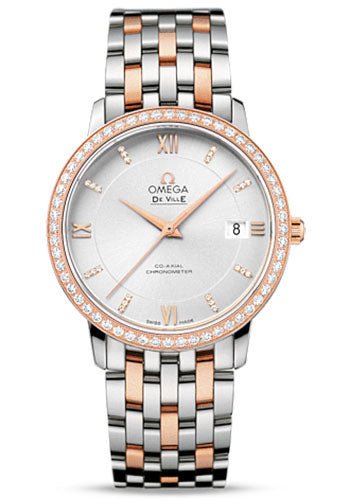 Omega De Ville Prestige Co-Axial Watch – 36.8 mm Steel And Red Gold Case – Diamond-Set Red Gold Bezel – Silver Diamond Dial – Two-Tone Steel And Red Gold Bracelet – 424.25.37.20.52.001