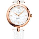 Omega De Ville Prestige Quartz Dewdrop Watch – 27.4 mm Red Gold Case – Mother-Of-Pearl Dial – White Leather Strap – 424.53.27.60.55.002