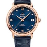 Omega De Ville Prestige Co-Axial Watch – 32.7 mm 18K Red Gold Case – Blue Diamond Dial – Blue Leather Strap – 424.53.33.20.53.001