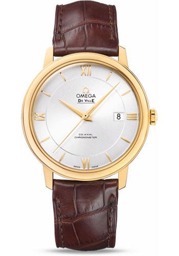 Omega De Ville Prestige Co-Axial Watch – 39.5 mm Yellow Gold Case – Silver Dial – Brown Leather Strap – 424.53.40.20.02.002