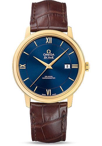 Omega De Ville Prestige Co-Axial Watch – 39.5 mm Yellow Gold Case – Blue Dial – Brown Leather Strap – 424.53.40.20.03.001