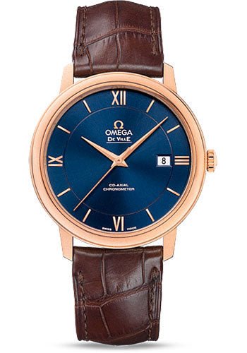 Omega De Ville Prestige Co-Axial Watch – 39.5 mm Red Gold Case – Blue Dial – Brown Leather Strap – 424.53.40.20.03.002