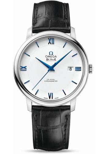 Omega De Ville Prestige Co-Axial Watch – 39.5 mm White Gold Case – White Dial – Black Leather Strap – 424.53.40.20.04.001