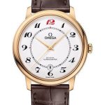 Omega De Ville Prestige Co-Axial De Ville 50th anniversary Watch – 39.5 mm Yellow Gold Case – White Enamel Dial – Brown Leather Strap – 424.53.40.20.04.005
