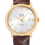 Omega De Ville Prestige Co-Axial Watch – 39.5 mm Yellow Gold Case – Silver Diamond Dial – Brown Leather Strap – 424.53.40.20.52.001