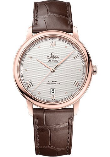 Omega De Ville Prestige Co-Axial 25th Anniversary Prestige – 39.5 mm Sedna Gold Case – Silver Dial – Brown Leather Strap – 424.53.40.20.99.001
