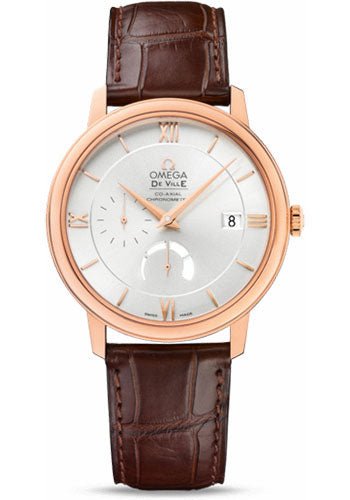 Omega De Ville Prestige Power Reserver Co-Axial Watch – 39.5 mm Red Gold Case – Silver Dial – Brown Leather Strap – 424.53.40.21.02.001