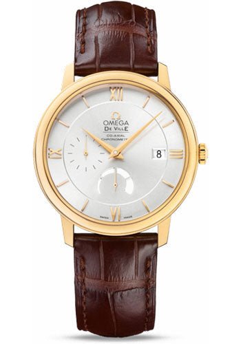 Omega De Ville Prestige Power Reserver Co-Axial Watch – 39.5 mm Yellow Gold Case – Silver Dial – Brown Leather Strap – 424.53.40.21.02.002