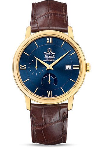 Omega De Ville Prestige Power Reserver Co-Axial Watch – 39.5 mm Yellow Gold Case – Blue Dial – Brown Leather Strap – 424.53.40.21.03.001