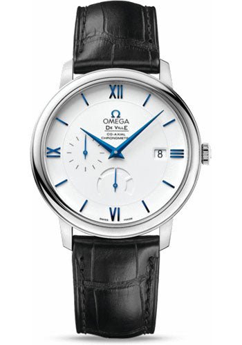 Omega De Ville Prestige Power Reserver Co-Axial Watch – 39.5 mm White Gold Case – White Dial – Black Leather Strap – 424.53.40.21.04.001