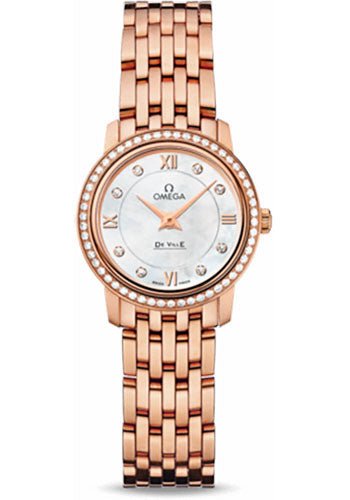 Omega De Ville Prestige Quartz Watch – 24.4 mm Red Gold Case – Diamond Bezel – Mother-Of-Pearl Diamond Dial – 424.55.24.60.55.002