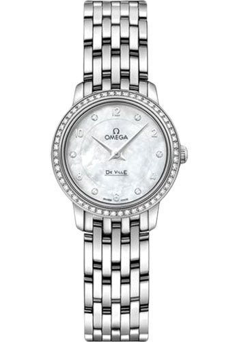 Omega De Ville Prestige Quartz Watch – 24.4 mm White Gold Case – Diamond Bezel – Mother-Of-Pearl Diamond Dial – 424.55.24.60.55.003