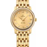 Omega De Ville Prestige Quartz Watch – 24.4 mm Yellow Gold Case – Diamond Bezel – Champagne Diamond Dial – 424.55.24.60.58.001