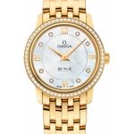 Omega De Ville Prestige Quartz Watch – 27.4 mm Yellow Gold Case – Diamond Bezel – Mother-Of-Pearl Diamond Dial – 424.55.27.60.55.001