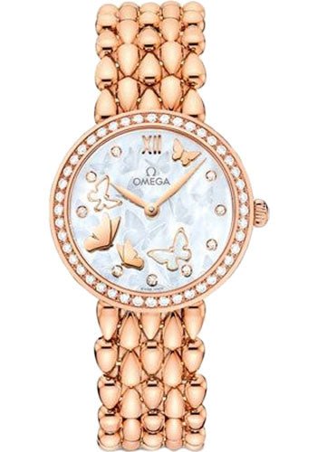 Omega De Ville Prestige Quartz Dewdrop Watch – 27.4 mm Red Gold Case – Delicate Diamond-Set Bezel – Red Gold Dial – 424.55.27.60.55.003