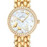 Omega De Ville Prestige Quartz Dewdrop Watch – 27.4 mm Yellow Gold Case – Delicate Diamond-Set Bezel – Red Gold Dial – 424.55.27.60.55.005