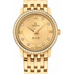 Omega De Ville Prestige Quartz Watch – 27.4 mm Yellow Gold Case – Diamond Bezel – Champagne Diamond Dial – 424.55.27.60.58.001