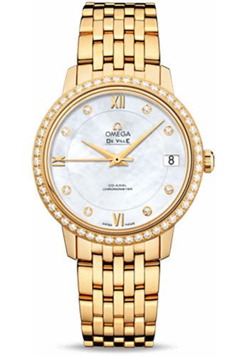 Omega De Ville Prestige Co-Axial Watch – 32.7 mm Yellow Gold Case – Diamond Bezel – Mother-Of-Pearl Diamond Dial – 424.55.33.20.55.001