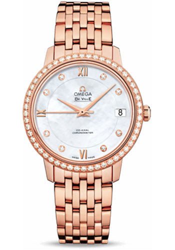 Omega De Ville Prestige Co-Axial Watch – 32.7 mm Red Gold Case – Diamond Bezel – Mother-Of-Pearl Diamond Dial – 424.55.33.20.55.002