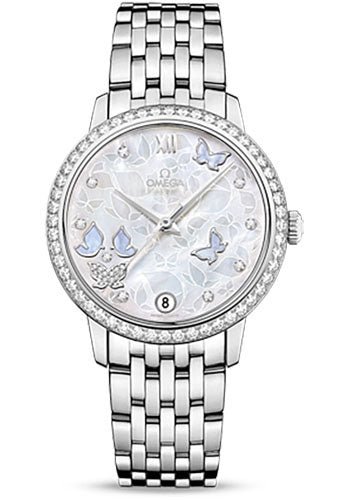 Omega De Ville Prestige Co-Axial Watch – 36.8 mm White Gold Case – Diamond Bezel – Mother-Of-Pearl Diamond Dial – 424.55.33.20.55.003