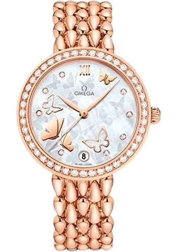 Omega De Ville Prestige Co-Axial Dewdrop Watch – 32.7 mm Red Gold Case – Delicate Diamond-Set Bezel – Ornate Dial – 424.55.33.20.55.006