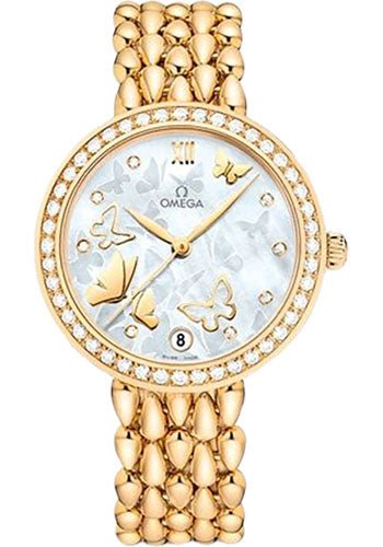 Omega De Ville Prestige Co-Axial Dewdrop Watch – 32.7 mm Yellow Gold Case – Delicate Diamond-Set Bezel – Ornate Dial – 424.55.33.20.55.008