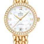 Omega De Ville Prestige Co-Axial Dewdrop Watch – 32.7 mm Yellow Gold Case – Radiant Diamond-Set Bezel – Ornate Dial – 424.55.33.20.55.009