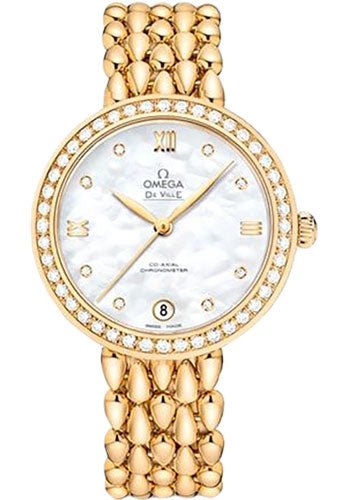 Omega De Ville Prestige Co-Axial Dewdrop Watch – 32.7 mm Yellow Gold Case – Radiant Diamond-Set Bezel – Ornate Dial – 424.55.33.20.55.009