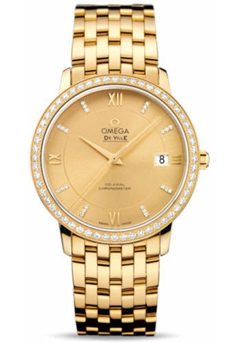 Omega De Ville Prestige Co-Axial Watch – 36.8 mm Yellow Gold Case – Diamond Bezel – Champagne Diamond Dial – 424.55.37.20.58.001