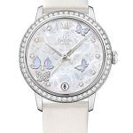 Omega De Ville Prestige Co-Axial Watch – 36.8 mm White Gold Case – Diamond Bezel – Mother-Of-Pearl Diamond Dial – White Leather Strap – 424.57.33.20.55.001