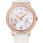 Omega De Ville Prestige Co-Axial Watch – 36.8 mm Red Gold Case – Diamond Bezel – Mother-Of-Pearl Diamond Dial – White Leather Strap – 424.57.33.20.55.002