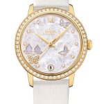 Omega De Ville Prestige Co-Axial Watch – 36.8 mm Yellow Gold Case – Diamond Bezel – Mother-Of-Pearl Diamond Dial – White Leather Strap – 424.57.33.20.55.003