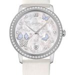 Omega De Ville Prestige Co-Axial Watch – 36.8 mm White Gold Case – Diamond Bezel – Mother-Of-Pearl Diamond Dial – White Leather Strap – 424.57.37.20.55.002