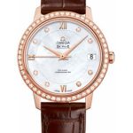 Omega De Ville Prestige Co-Axial Watch – 32.7 mm Red Gold Case – Diamond Bezel – Mother-Of-Pearl Diamond Dial – Brown Leather Strap – 424.58.33.20.55.001