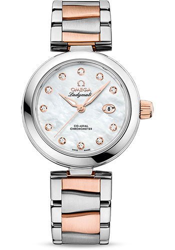 Omega De Ville Ladymatic Omega Co-Axial Watch – 34 mm Steel Case – White Diamond Dial – Steel And Sedna Gold Bracelet – 425.20.34.20.55.004