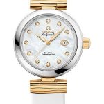 Omega De Ville Ladymatic Omega Co-Axial Watch – 34 mm Steel Case – White Diamond Dial – White Leather Strap – 425.22.34.20.55.003