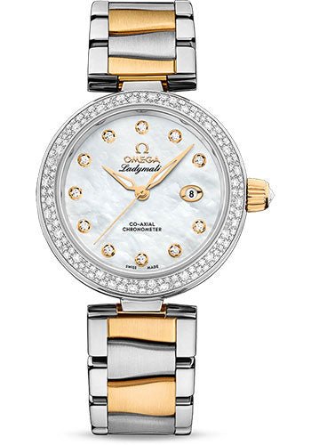 Omega De Ville Ladymatic Omega Co-Axial Watch – 34 mm Steel – Yellow Gold Case – Diamond Bezel – White Diamond Dial – Yellow Gold And Steel Bracelet – 425.25.34.20.55.003