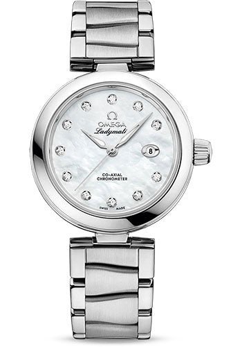 Omega De Ville Ladymatic Omega Co-Axial Watch – 34 mm Steel Case – White Diamond Dial – 425.30.34.20.55.002