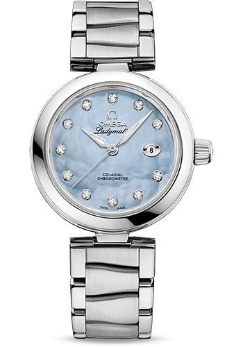 Omega De Ville Ladymatic Omega Co-Axial Watch – 34 mm Steel Case – Blue Diamond Dial – 425.30.34.20.57.003