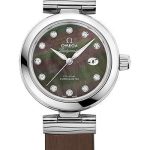 Omega De Ville Ladymatic Omega Co-Axial Watch – 34 mm Steel Case – Black Diamond Dial – Brown Leather Strap – 425.32.34.20.57.004