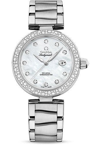 Omega De Ville Ladymatic Omega Co-Axial Watch – 34 mm Steel Case – White Diamond Dial – 425.35.34.20.55.002