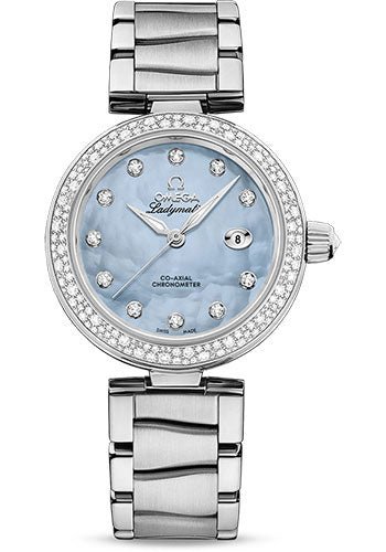 Omega De Ville Ladymatic Omega Co-Axial Watch – 34 mm Steel Case – Blue Diamond Dial – 425.35.34.20.57.003