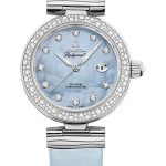 Omega De Ville Ladymatic Omega Co-Axial Watch – 34 mm Steel Case – Diamond Bezel – Blue Diamond Dial – Blue Leather Strap – 425.37.34.20.57.003