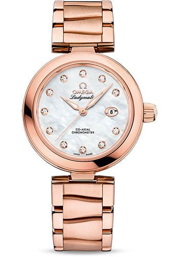 Omega De Ville Ladymatic Omega Co-Axial Watch – 34 mm Sedna Gold Case – White Diamond Dial – 425.60.34.20.55.004
