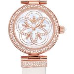 Omega De Ville Ladymatic Omega Co-Axial Watch – 34 mm Sedna Gold Case – Diamond Bezel – White Dial – White Leather Strap – 425.67.34.20.55.009