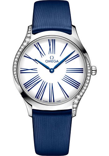 Omega De Ville Tresor Quartz Watch – 36 mm Steel Case – White Dial – Blue Fabric Strap – 428.17.36.60.04.001