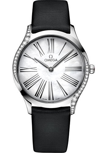 Omega De Ville Tresor Quartz Watch – 36 mm Steel Case – Mother-Of-Pearl Dial – Black Fabric Strap – 428.17.36.60.05.001